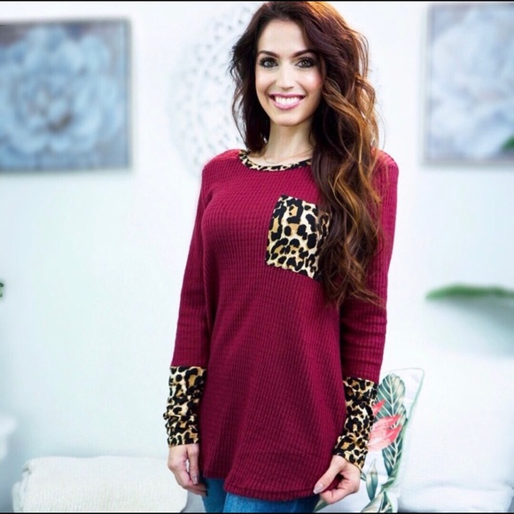 Hacci Brushed Burgundy Leopard Top - Picture 4 of 6
